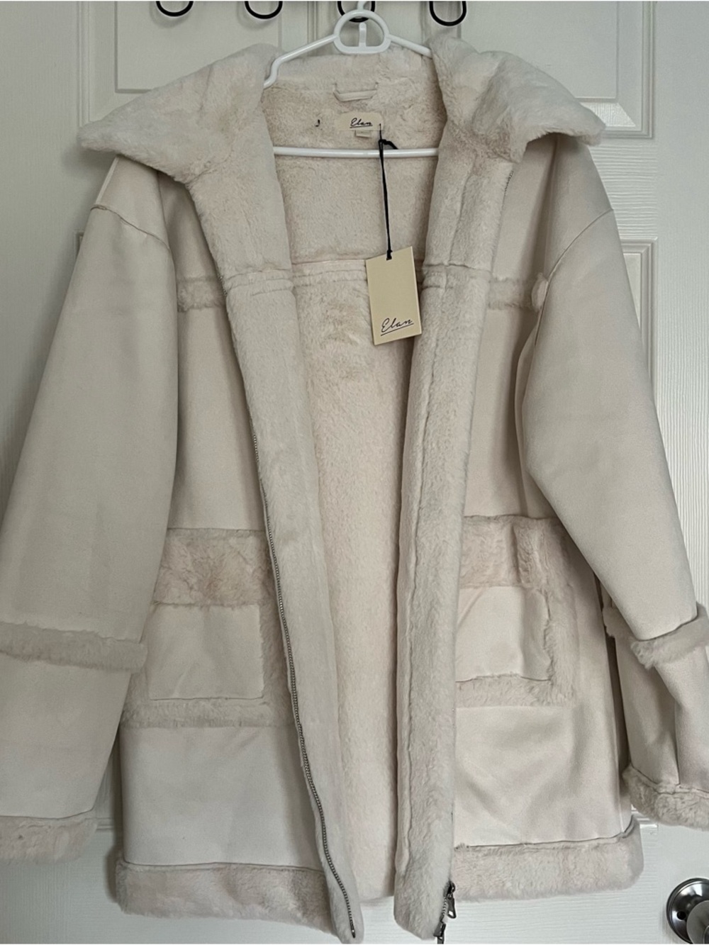 Elan Cream Faux Shearling Full length